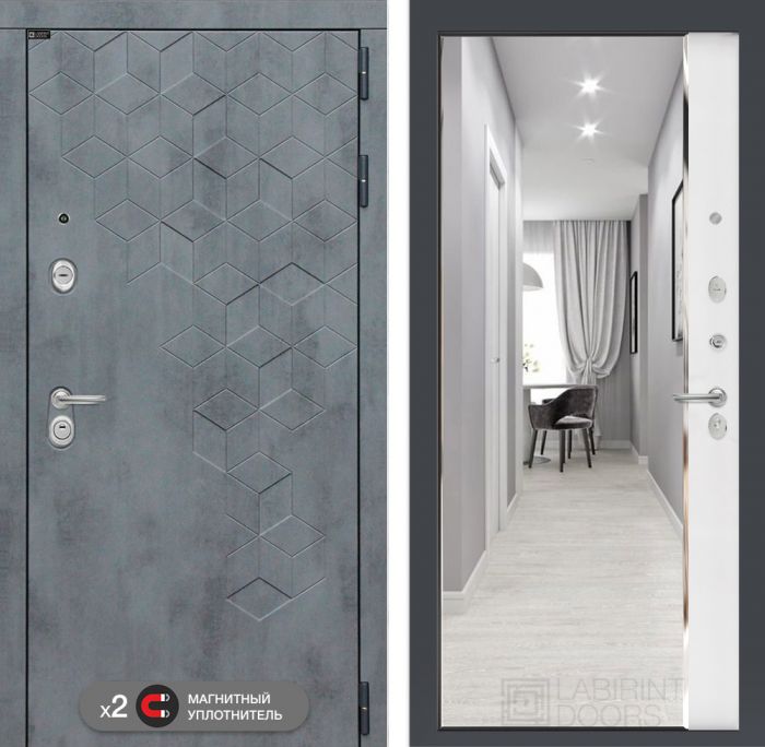 Входная дверь Лабиринт Бетон замок Mottura с зеркалом Панорама Белый софт