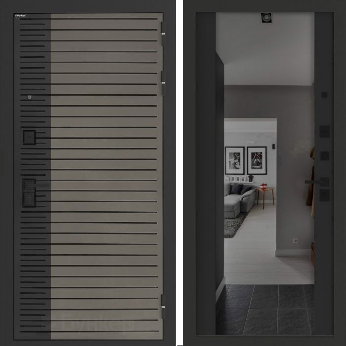 Входная дверь Бункер BN-15 с зеркалом (тонировка) ФЛЗ-1 Черный кварц