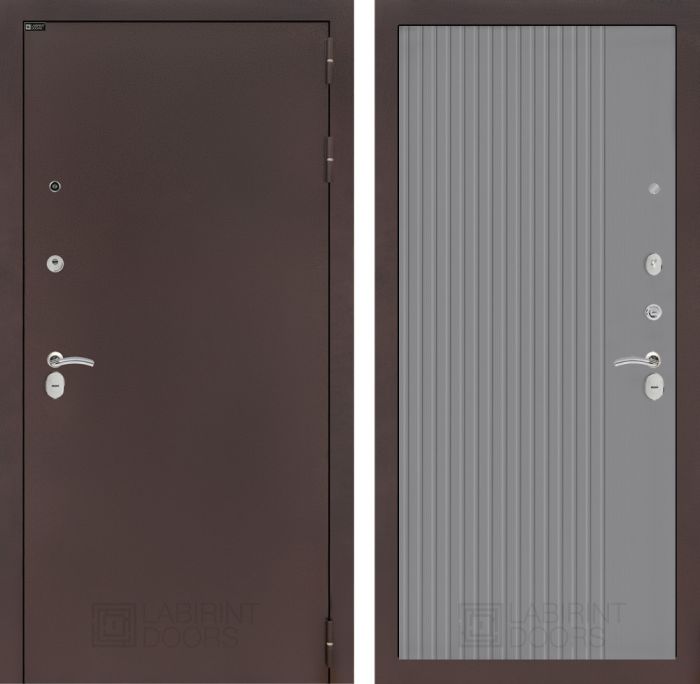 Входная дверь Лабиринт CLASSIC антик медный 29 - Серый рельеф софт
