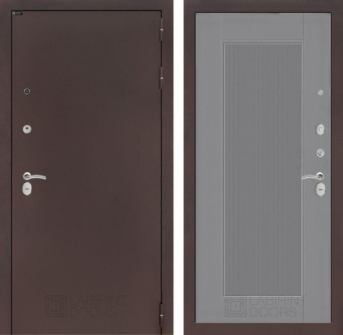 Входная дверь Лабиринт CLASSIC антик медный 30 - Серый рельеф софт