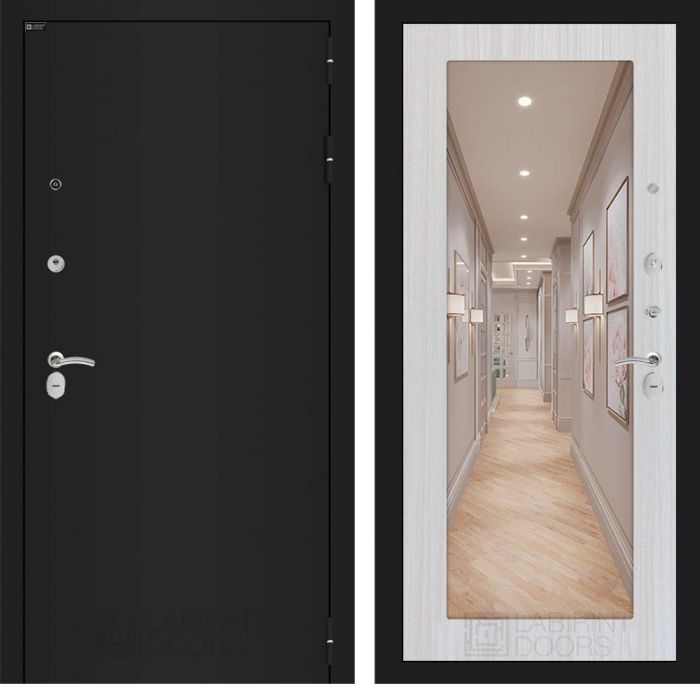 Входная дверь Лабиринт CLASSIC шагрень черная 18 - Сандал белый