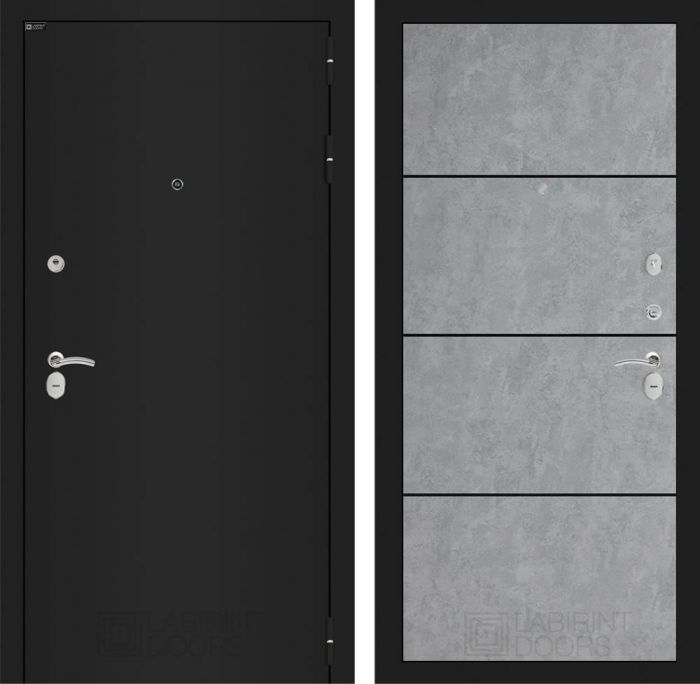 Входная дверь Лабиринт CLASSIC шагрень черная 25 - Бетон светлый, черный молдинг