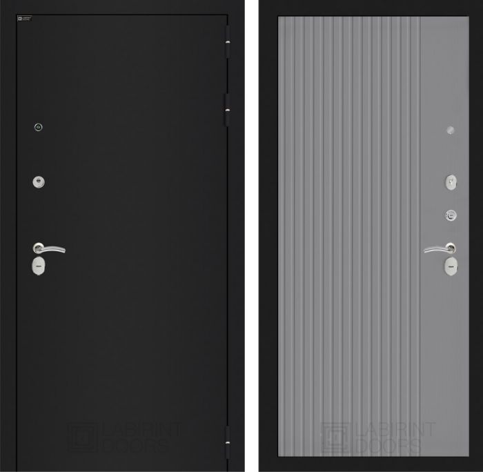 Входная дверь Лабиринт CLASSIC шагрень черная 29 - Серый рельеф софт