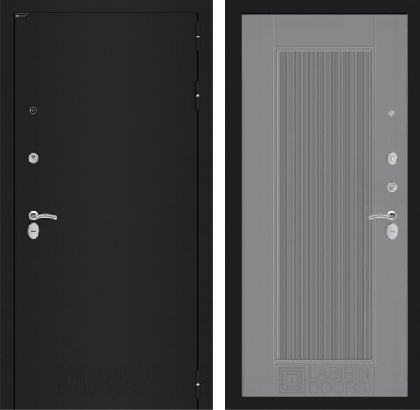 Входная дверь Лабиринт CLASSIC шагрень черная 30 - Серый рельеф софт