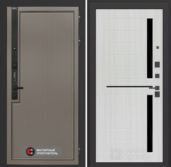 Входная дверь Лабиринт Лаб 1 Про 02 – Сандал белый, стекло черное