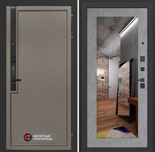 Входная дверь Лабиринт Лаб 1 Про с зеркалом 18 – Бетон светлый