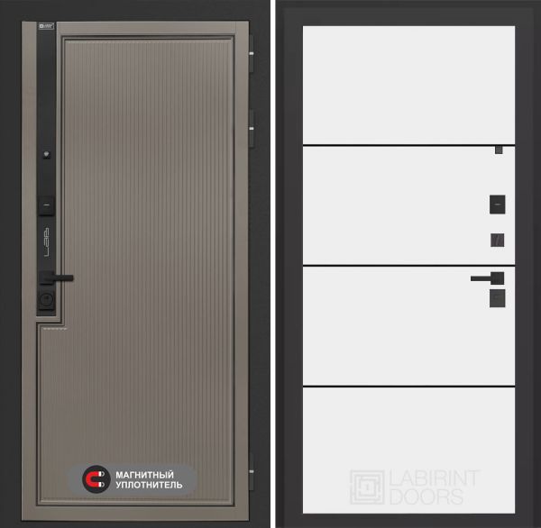 Входная дверь Лабиринт Лаб 1 Про 25 – Белый софт, черный молдинг