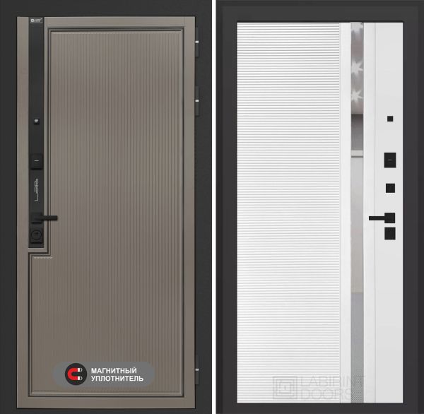 Входная дверь Лабиринт Лаб 1 Про 31 – Белый софт, зеркальная вставка с тонировкой