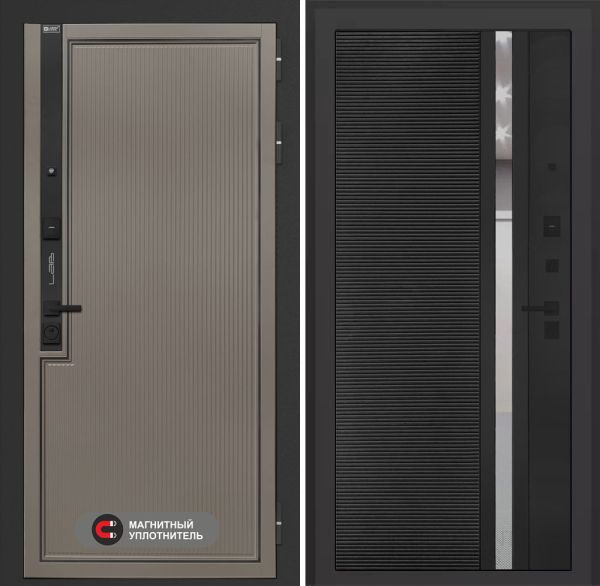 Входная дверь Лабиринт Лаб 1 Про 31 – Черный кварц, зеркальная вставка с тонировкой