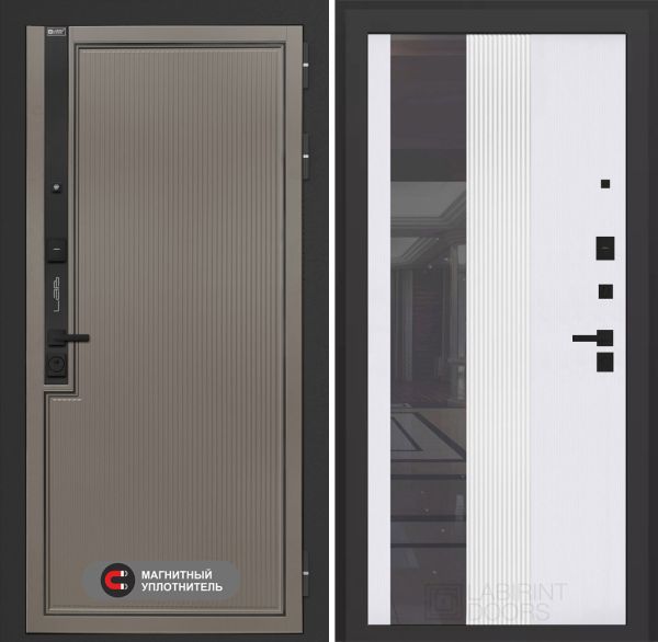 Входная дверь Лабиринт Лаб 1 Про с Зеркалом 32 тонированным – Белый рельеф софт