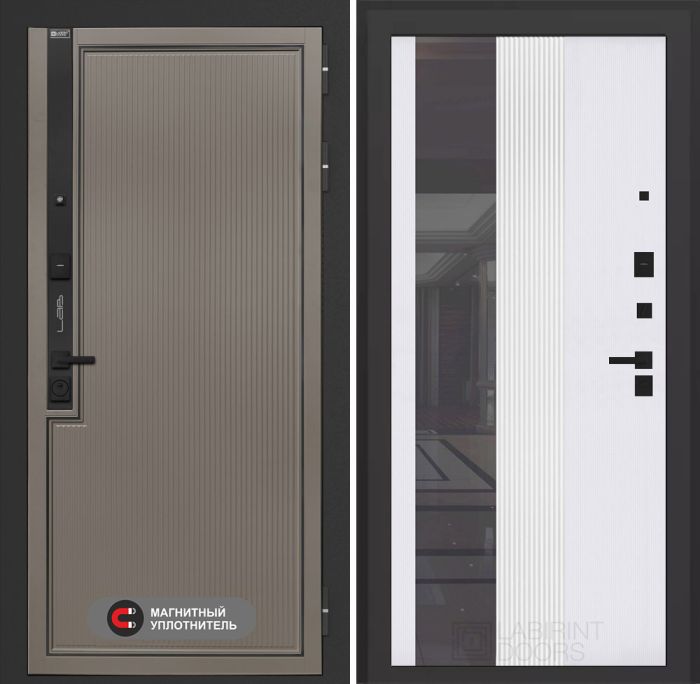 Входная дверь Лабиринт Лаб 1 Про с Зеркалом 32 тонированным – Белый рельеф софт