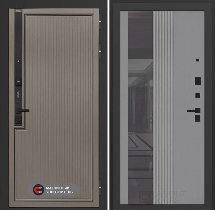 Входная дверь Лабиринт Лаб 1 Про с Зеркалом 32 тонированным – Серый рельеф софт