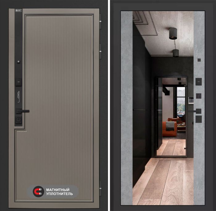 Входная дверь Лабиринт Лаб 1 Про с зеркалом Максимум – Бетон светлый