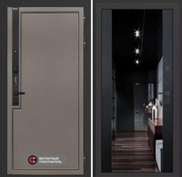 Входная дверь Лабиринт Лаб 1 Про с зеркалом (тонированное) Максимум – Черный кварц