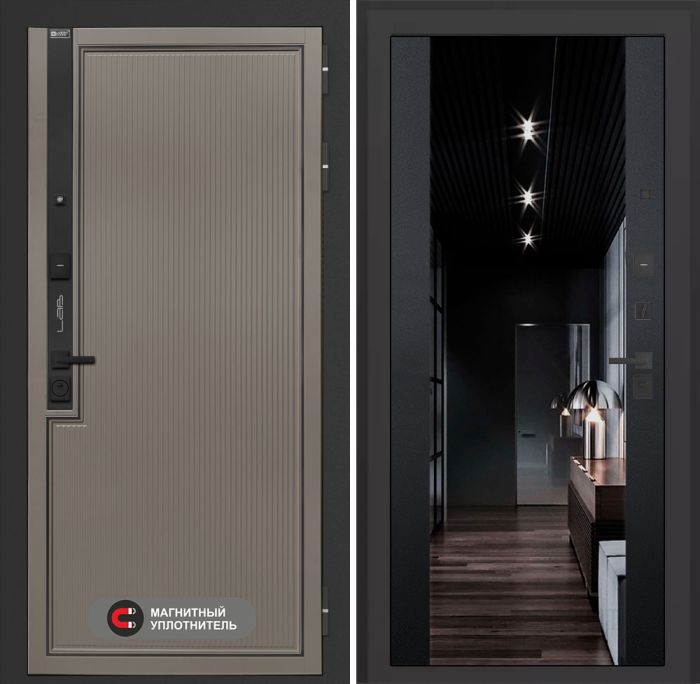 Входная дверь Лабиринт Лаб 1 Про с зеркалом (тонированное) Максимум – Черный кварц