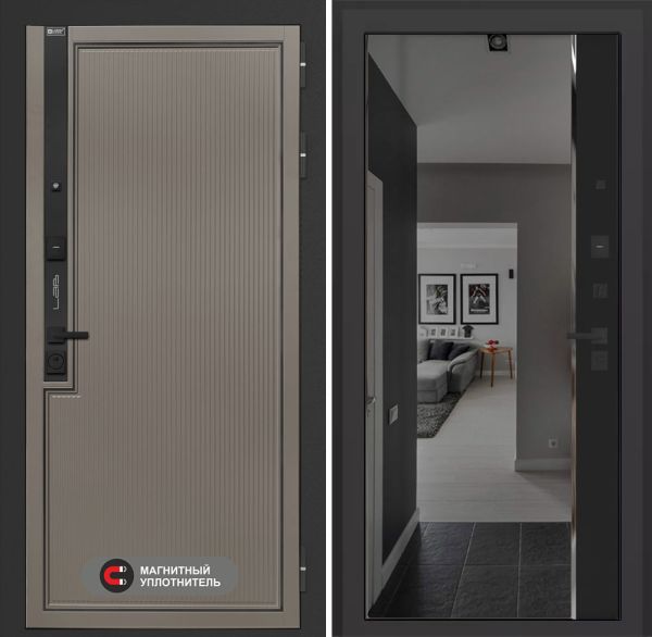 Входная дверь Лабиринт Лаб 1 Про с зеркалом (тонированное) Панорама – Черный кварц