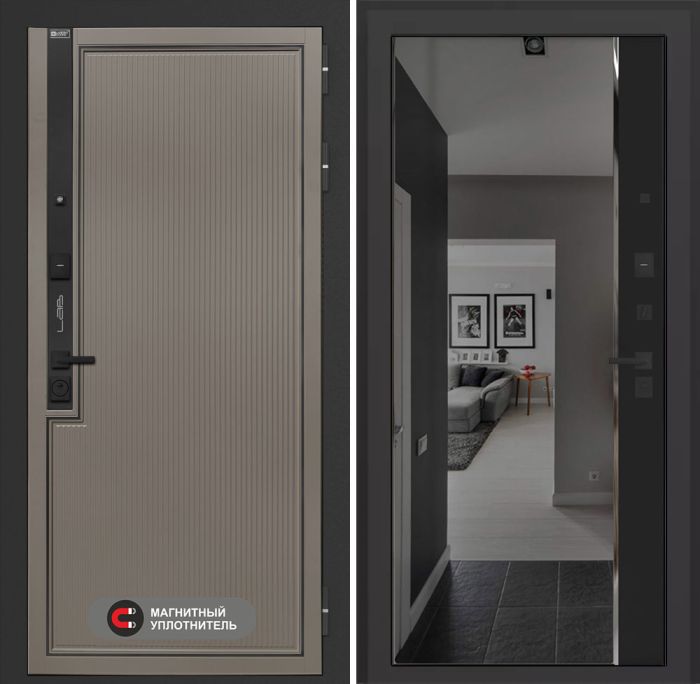 Входная дверь Лабиринт Лаб 1 Про с зеркалом (тонированное) Панорама – Черный кварц