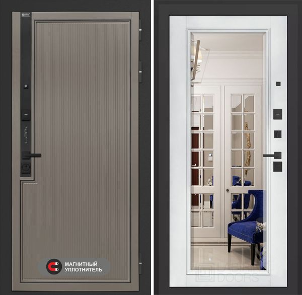 Входная дверь Лабиринт Лаб 1 Про  Зеркалом Фацет - Белый софт