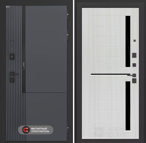 Входная дверь Лабиринт Лаб 2 Про 02 – Сандал белый, стекло черное