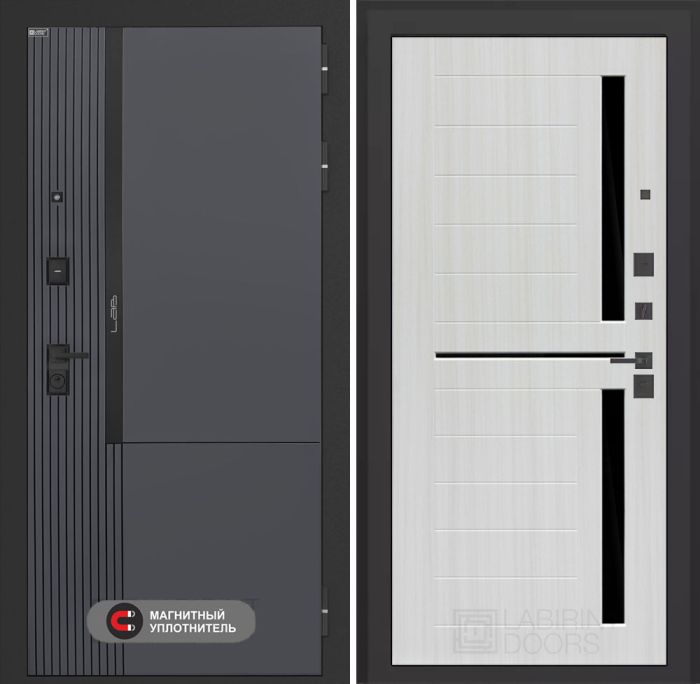 Входная дверь Лабиринт Лаб 2 Про 02 – Сандал белый, стекло черное