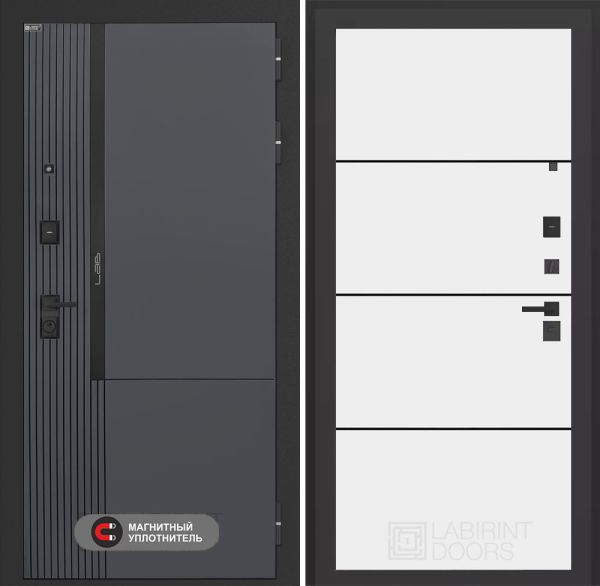 Входная дверь Лабиринт Лаб 2 Про 25 – Белый софт, черный молдинг