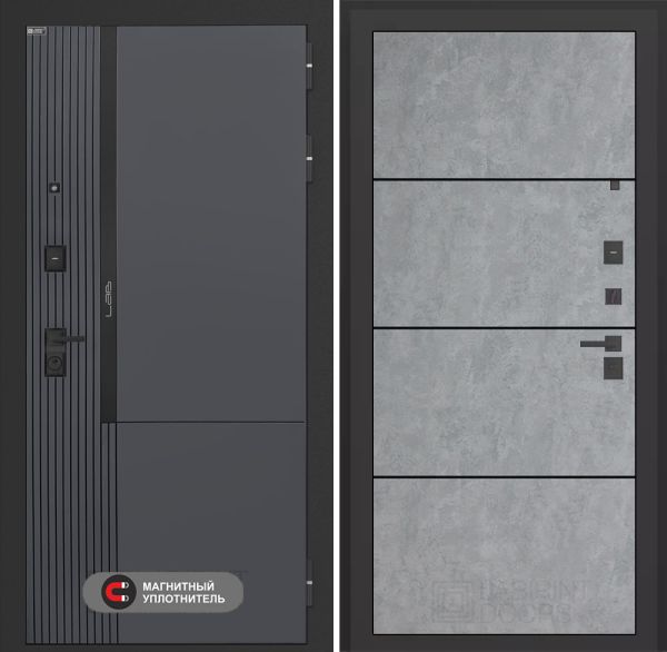 Входная дверь Лабиринт Лаб 2 Про 25 – Бетон светлый, черный молдинг