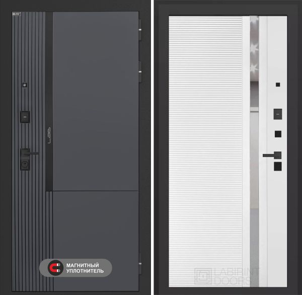 Входная дверь Лабиринт Лаб 2 Про 31 – Белый софт, зеркальная вставка с тонировкой