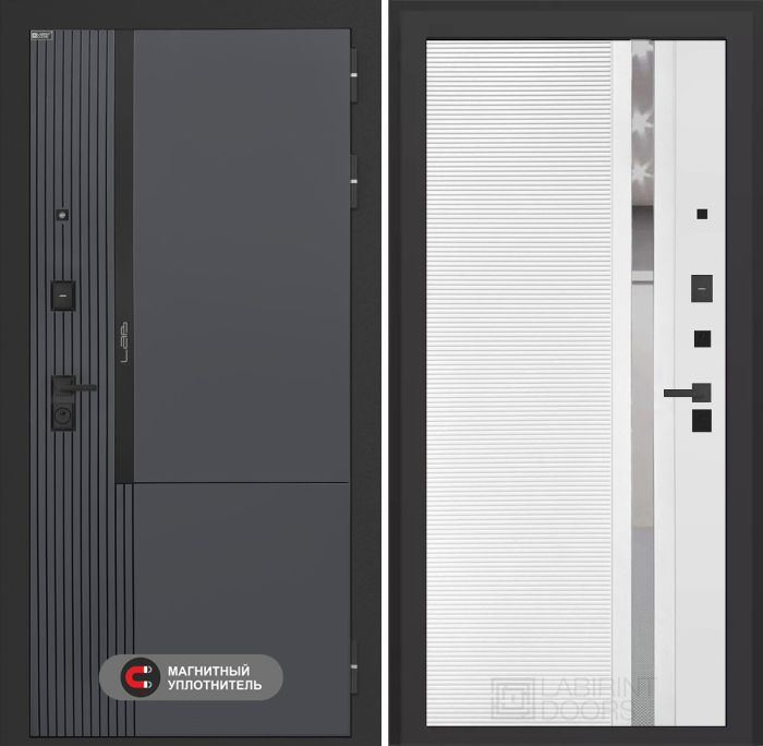 Входная дверь Лабиринт Лаб 2 Про 31 – Белый софт, зеркальная вставка с тонировкой