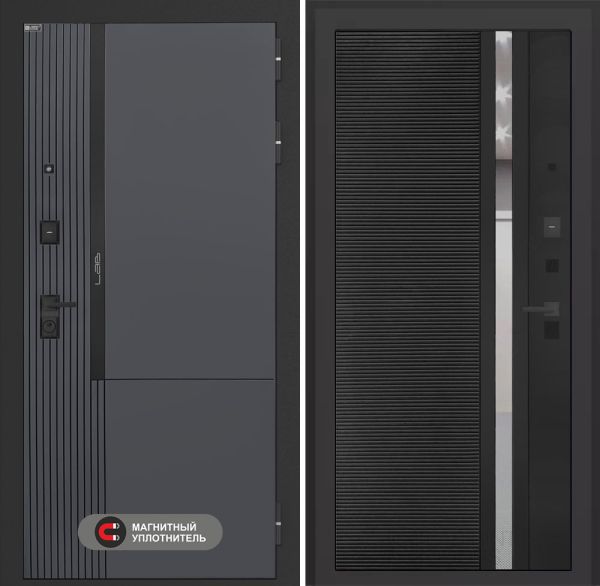 Входная дверь Лабиринт Лаб 2 Про 31 – Черный кварц, зеркальная вставка с тонировкой