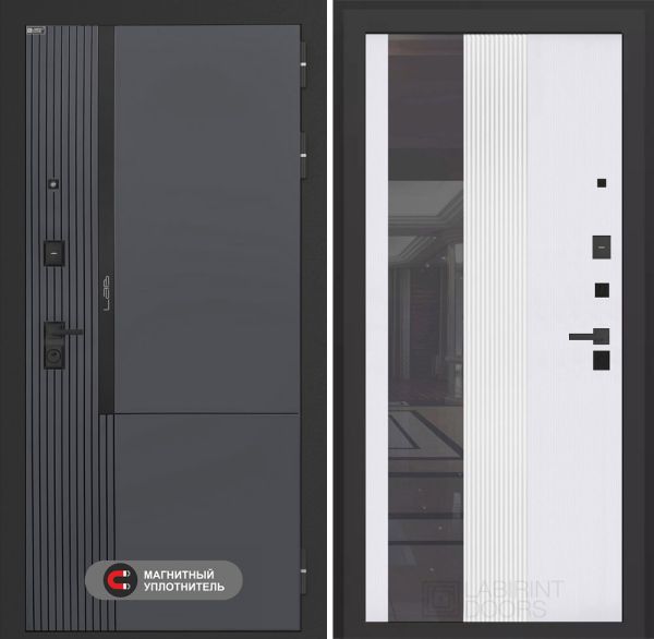 Входная дверь Лабиринт Лаб 2 Про с зеркалом 32 тонированным – Белый рельеф софт