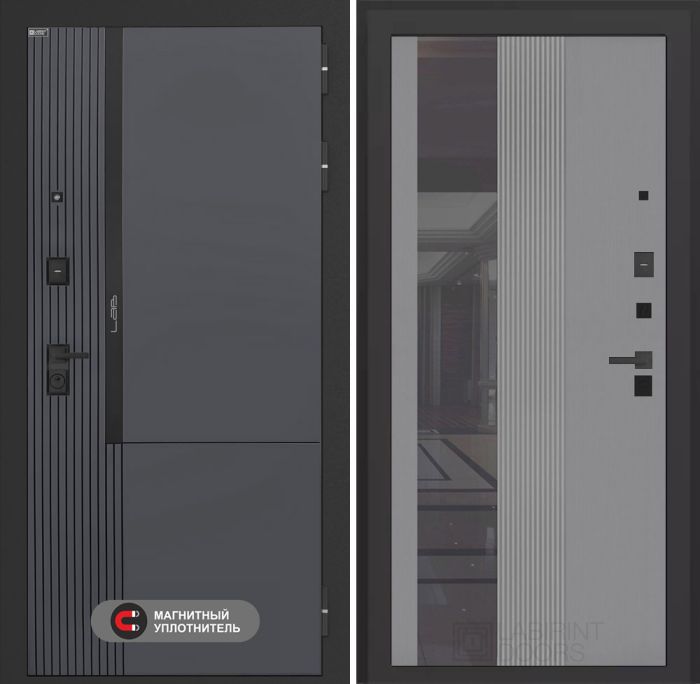 Входная дверь Лабиринт Лаб 2 Про с зеркалом 32 тонированным – Серый рельеф софт