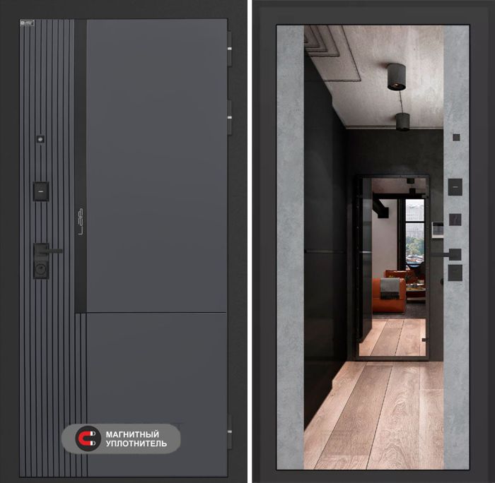 Входная дверь Лабиринт Лаб 2 Про с зеркалом Максимум – Бетон светлый