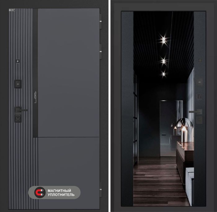 Входная дверь Лабиринт Лаб 2 Про с зеркалом (тонированное) Максимум – Черный кварц