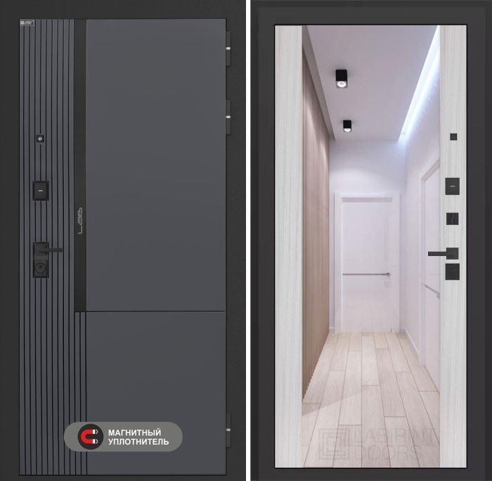 Входная дверь Лабиринт Лаб 2 Про с зеркалом Максимум – Сандал белый