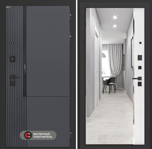 Входная дверь Лабиринт Лаб 2 Про с зеркалом Панорама – Белый софт