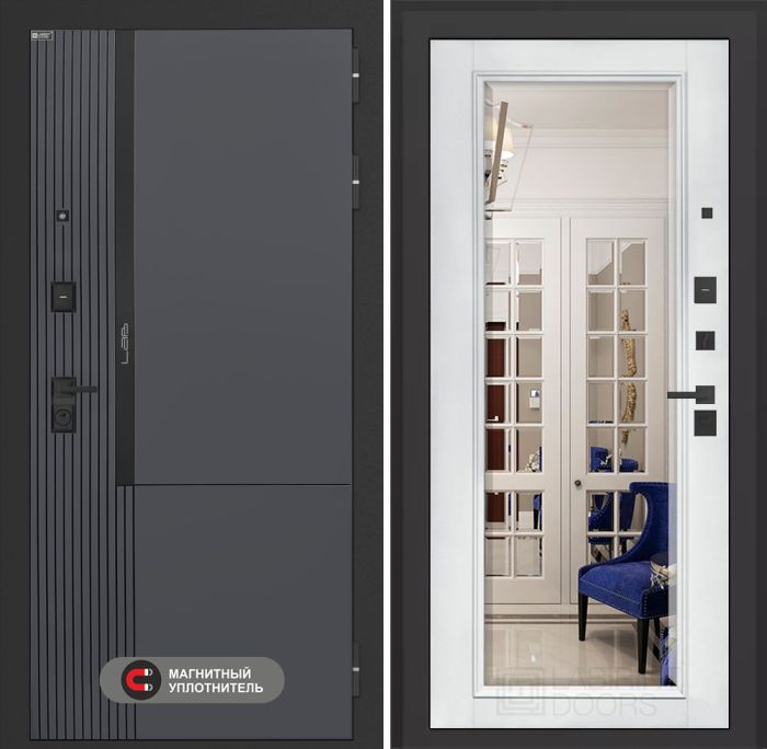 Входная дверь Лабиринт Лаб 2 Про с Зеркалом Фацет - Белый софт