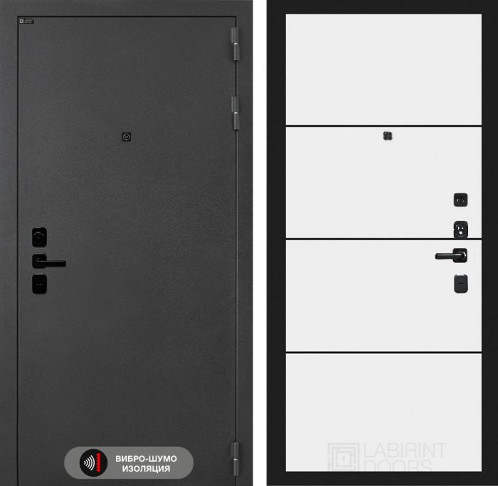 Входная дверь Лабиринт Соналаб 25 - Белый софт, черный молдинг