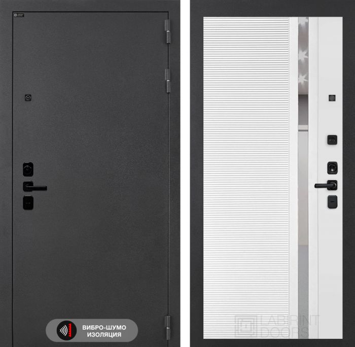 Входная дверь Лабиринт ART графит - 31 Белый софт (зеркальная вставка с тонировкой)