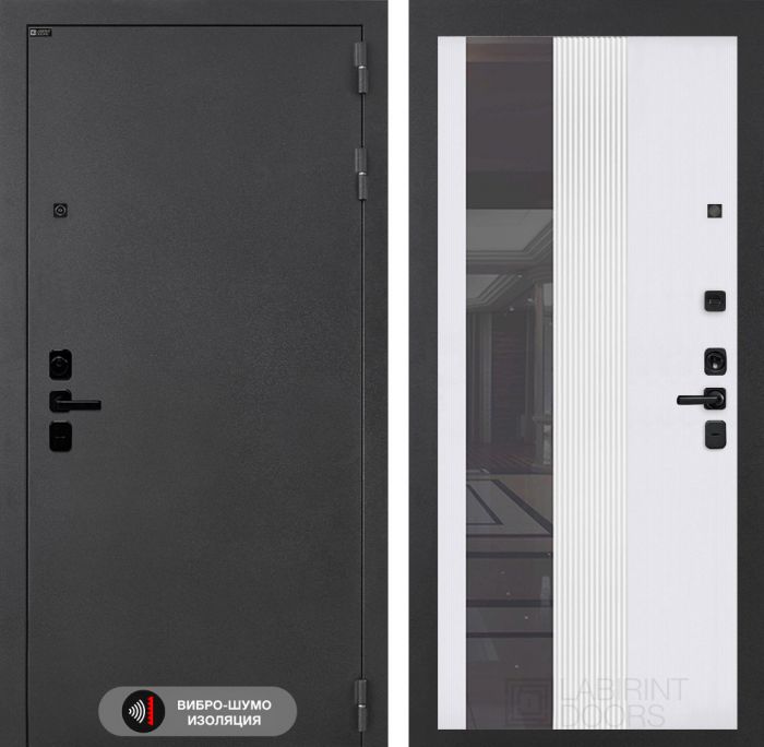 Входная дверь Лабиринт Соналаб - 32 с Зеркалом тонированным Белый рельеф софт