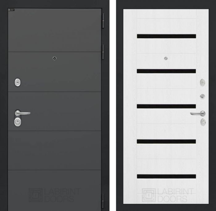 Входная дверь Лабиринт ART графит 01 - Белое дерево, стекло черное