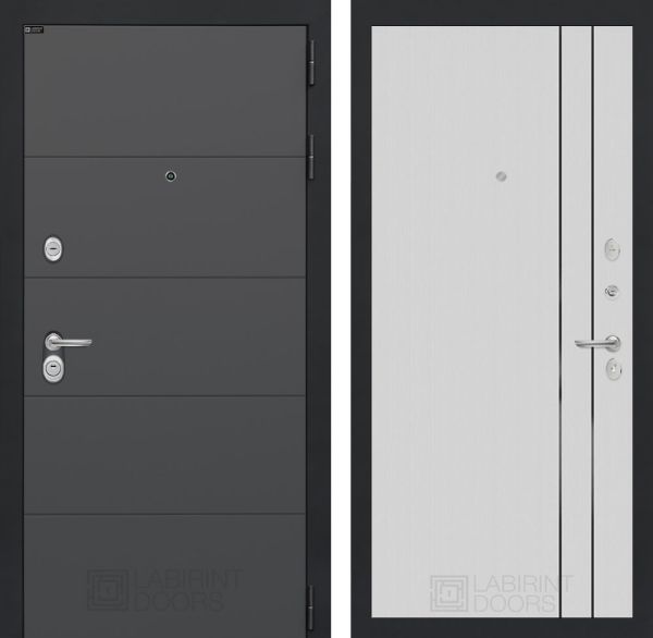 Входная дверь Лабиринт ART графит 10 - Белый рельеф софт 