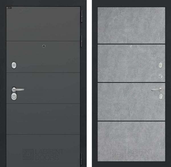 Входная дверь Лабиринт ART графит 25 - Бетон светлый, черный молдинг