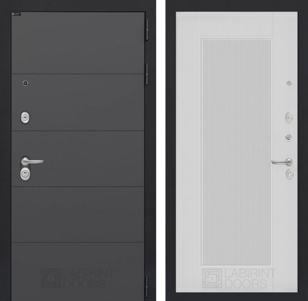 Входная дверь Лабиринт ART графит 30 - Белый рельеф софт