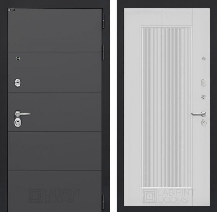 Входная дверь Лабиринт ART графит 30 - Белый рельеф софт