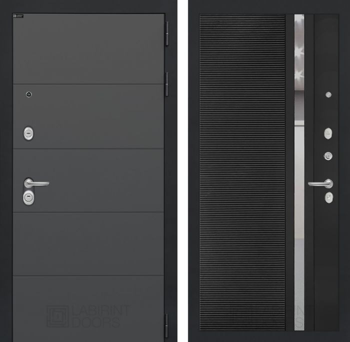 Входная дверь Лабиринт ART графит - 31 Черный кварц (зеркальная вставка с тонировкой)