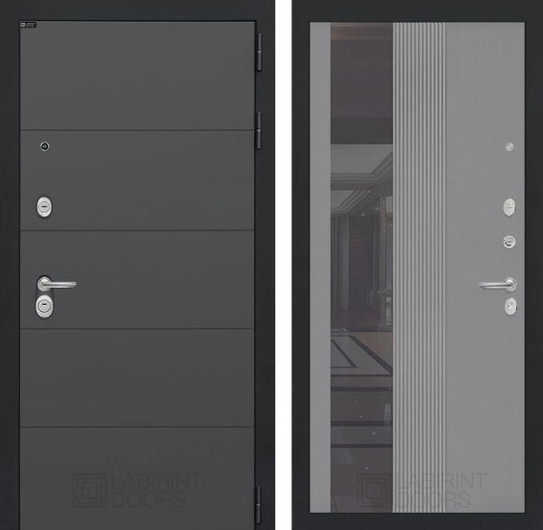 Входная дверь Лабиринт ART графит - 32 Зеркало тонированное Серый рельеф софт