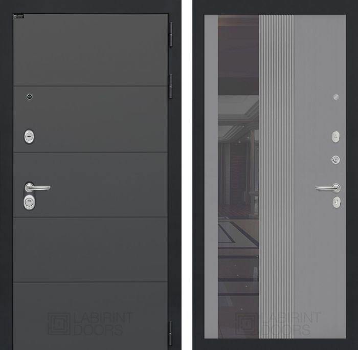 Входная дверь Лабиринт ART графит - 32 Зеркало тонированное Серый рельеф софт