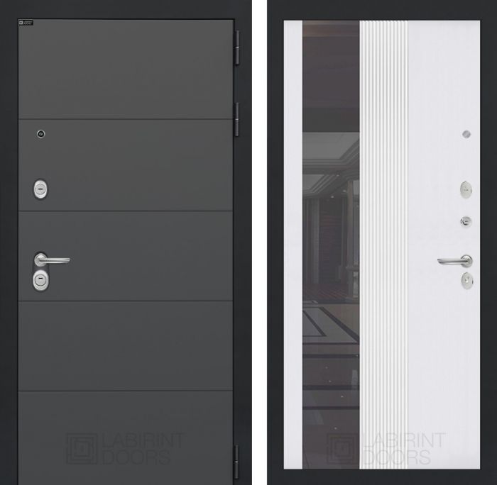 Входная дверь Лабиринт ART графит - 32 Зеркало тонированное Белый рельеф софт