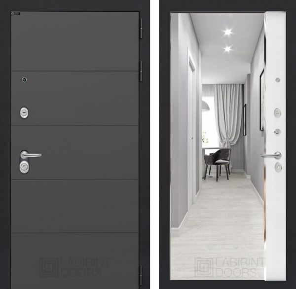 Входная дверь Лабиринт ART графит с зеркалом Панорама - Белый софт