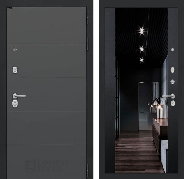 Входная дверь Лабиринт ART графит - Черный кварц Зеркало Максимум с тонировкой
